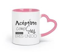 DEBINGY ceramics Mug - Ceramic Aceptate Como Porque Eres Unico Spanish Quote With Motivational Phrase （11oz/320ml） Dishwasher Safe Pink