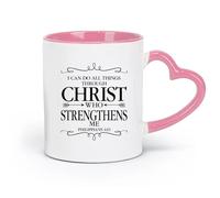 DEBINGY ceramics Mug - Ceramic Philippians 4:13 I Can Do All Things By Praying Through The Bible Verse （11oz/320ml） Restaurant, Office Pink