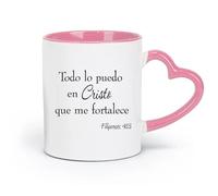 DEBINGY ceramics Mug - Ceramic Spanish Quotes I Can Do All Things Through Christ Who Strengthens Me （11oz/320ml） and Microwave-Safe Pink