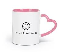 DEBINGY ceramics Mug, coffee/tea cup Smile Company Yes I Can Do It Inspirational Quotes （11oz/320ml） fine china (ceramic) Pink