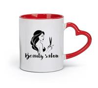 DEBINGY ceramics Novelty Ceramic Cup Beauty Salon Signboard Logo Hairdresser Girl With Scissors （11oz/320ml） Nice Xmas Gift Red