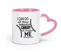 DEBINGY ceramics Novelty Ceramic Cup I Can Do All Things Through Christ Who Strengthens Me Quote Philippians 4:13 Religion （11oz/320ml） Restaurant, Office Pink