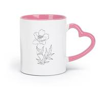 DEBINGY ceramics Novelty Gift Mug Beautiful Poppy Flowers In Plant With Floral Leaves Line （11oz/320ml） Nice Xmas Gift Pink