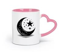 DEBINGY ceramics Personalised Mugs logo of a crescent with stars eid al fitr （11oz/320ml） for Coffee, Soup, Tea, Milk, Latte, hot Cocoa, Ladies, Men Pink