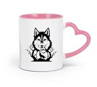 DEBINGY ceramics Porcelain Cup Howling Wolf Silhouette In Forest Animal Wolf Tree （11oz/320ml） for Espresso, Tea- Set Pink