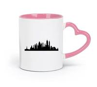 DEBINGY ceramics Porcelain Cup New York City Silhouette City Skyline Cityscape （11oz/320ml） Cappuccino, Latte Macchiato, Tea, Espresso Pink