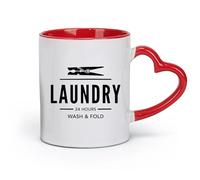 DEBINGY ceramics Porcelain Cup Quote Laundry Room 24 Hours Wash And Fold Laundry Sign （11oz/320ml） Gift for Men or Women Red