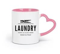 DEBINGY ceramics Porcelain Cup Quote Laundry Room 24 Hours Wash And Fold Laundry Sign （11oz/320ml） Gift for Men or Women Pink