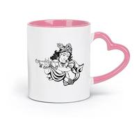 DEBINGY ceramics Porcelain Latte Tea Cup Krishna Hindu God India Hinduism （11oz/320ml） Humorous Gift for Coffee Lovers, Work Besties, Coworkers & Friends Pink