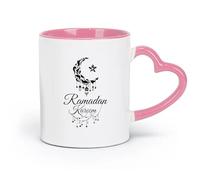 DEBINGY ceramics Porcelain Latte Tea Cup Ramadan Kareem Islamic Crescent Star （11oz/320ml） Humorous Gift for Coffee Lovers, Work Besties, Coworkers & Friends Pink