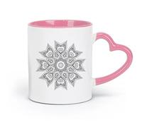DEBINGY ceramics Tea Cup Abstract art floral decorative art circular pattern mandala （11oz/320ml） and Mulled Drinks, Espresso Pink