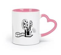 DEBINGY ceramics Tea Cup Cinema Retro Camera Movie Camera Camcorder Projector Theater （11oz/320ml） for Milk Tea Cola Water Pink