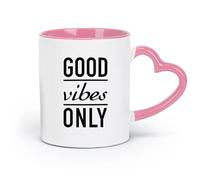 DEBINGY ceramics White Ceramic Coffee Mugs Inspirational Quotes Only A Good Mood （11oz/320ml） Ceramic Coffee Mug for Cappuccino Tea, Milk, Pink