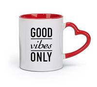 DEBINGY ceramics White Ceramic Coffee Mugs Inspirational Quotes Only A Good Mood （11oz/320ml） Ceramic Coffee Mug for Cappuccino Tea, Milk, Red