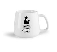 DEBINGY Frutta in ceramica Caffè e bevande calde Biblioteca Ragazza che legge seduta sui libri Scuola Istruzione （14oz/400ml） Un bel regalo di Natale