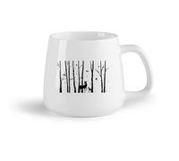 DEBINGY Frutta in ceramica Tazza - Ceramica Cervo e uccello Cervo Animale della foresta Albero Natura selvaggia Prateria （14oz/400ml） Bar o regalo