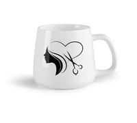 DEBINGY Frutta in ceramica Tazza - Ceramica Sagoma per capelli da ragazza, a forma di cuore, con forbici, per salone di bellezza （14oz/400ml） Ristorante, ufficio