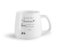 DEBINGY Frutta in ceramica Tazza da tè Citazioni motivazionali francesi sulla sala giochi: decidi di essere felice perché fa bene alla mia salute e alla mia famiglia. （14oz/400ml） per ufficio, casa