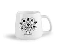 DEBINGY Frutta in ceramica Tazza da tè e caffè alla moda un glifo di un vaso di fiori con la tipografia di condoglianze （14oz/400ml） per ufficio, casa