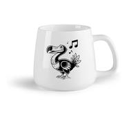 DEBINGY Frutta in ceramica Tazza da tè latte in porcellana disegno di un uccello con note musicali （14oz/400ml） Elegante e resistente - Adatto al microonde e alla lavastoviglie