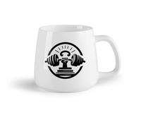DEBINGY Frutta in ceramica Tazza da tè Simbolo di forza raffigurante un pugno chiuso che regge un bilanciere all'interno di un cerchio che simboleggia salute e potenza （14oz/400ml） per uomo e donna