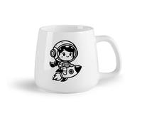 DEBINGY Frutta in ceramica Tazza in ceramica originale una ragazza astronauta dei cartoni animati che cavalca un razzo （14oz/400ml） per espresso