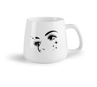 DEBINGY Frutta in ceramica Tazza in porcellana Ciglia, sopracciglia e stelle sul viso della ragazza nel salone di bellezza （14oz/400ml） per uomo e donna