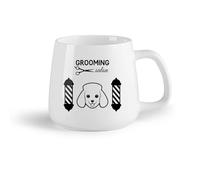 DEBINGY Frutta in ceramica Tazza in porcellana Logo del salone di bellezza per toelettatura di animali domestici con forbici e testa di cane carina （14oz/400ml） per ufficio, casa