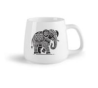 DEBINGY Frutta in ceramica Tazze bianche una sagoma di un elefante finemente decorata con motivi in stile mandala dettagliati （14oz/400ml） per espresso