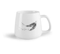 DEBINGY Frutta in ceramica Tazze con manico comodo Stanza dei giochi con piume e uccellino con stampa di piume （14oz/400ml） Porcellana fine (ceramica)