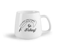 DEBINGY Frutta in ceramica Tazze da caffè e tè Metti da parte le tue preoccupazioni e vai a pescare Citazioni famose Canna da pesca per auto （14oz/400ml） per ufficio, casa