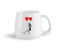 DEBINGY Frutta in ceramica Tazze da caffè e tè Ragazza altalenante con palloncino a forma di cuore, palloncino scarabocchiato, mongolfiera, ragazza pop （14oz/400ml） Bar o regalo