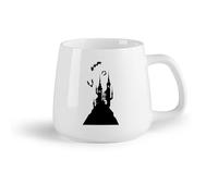 DEBINGY Frutta in ceramica Tazze da caffè in ceramica bianca Castello Fiaba Pipistrello Volante Vita （14oz/400ml） Ottimo per casa, ufficio, bar, idee regalo