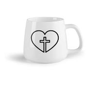DEBINGY Frutta in ceramica Tazze da caffè in gres con manico Croce a forma di cuore - Articoli cristiani （14oz/400ml） Tazze da caffè in ceramica per casa o lavoro