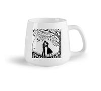 DEBINGY Frutta in ceramica Tazze da caffè in gres con manico una coppia che si bacia sotto un albero con fiori （14oz/400ml） per tè, caffè, infuso caldo