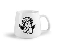 DEBINGY Frutta in ceramica Tazze da tè, caffè e cioccolata calda un angelo di Cupido preoccupato （14oz/400ml） Elegante e resistente - Adatto al microonde e alla lavastoviglie