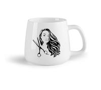 DEBINGY Frutta in ceramica Tazze da tè e caffè Forbici Bella ragazza con capelli svolazzanti Saloni di bellezza Styling Taglio di capelli （14oz/400ml） Bar o regalo