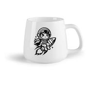 DEBINGY Frutta in ceramica Tazze e tazzine alla moda una ragazza astronauta dei cartoni animati seduta su un razzo （14oz/400ml） per tè, caffè, infuso caldo