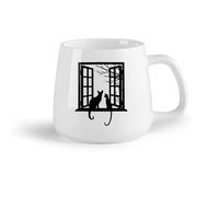 DEBINGY Frutta in ceramica Tazze grandi per bevande calde Gatto nero che guarda il bambino （14oz/400ml） Regalo divertente per amanti del caffè, migliori amici, colleghi e amici