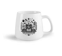 DEBINGY Frutta in ceramica Tazze in porcellana Tavola da surf rotonda con palme e fiori sulle onde soleggiate dell'oceano （14oz/400ml） per casa e ufficio