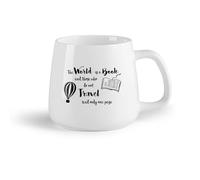 DEBINGY Frutta in ceramica Tazze resistenti Il mondo della lettura è una mongolfiera della biblioteca delle citazioni dei libri （14oz/400ml） per casa e ufficio