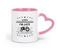 DEBINGY Póster de taza de té de cerámica con las palabras Lo siento, llego tarde, vi un tractor (11 oz/320 ml) Café, té, café con leche, leche, cacao, jugo y otras bebidas calientes Rosa