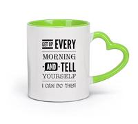 DEBINGY Taza de Café con Asa - Clásica Citas de inspiración Puedo hacerlo （11oz/320ml） Para café, sopa, té, leche, latte, chocolate caliente, para mujeres y hombres Verde
