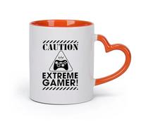 DEBINGY Taza de Café con Asa - Clásica Cuidado con los jugadores extremos （11oz/320ml） Para café, sopa, té, leche, latte, chocolate caliente, para mujeres y hombres Naranja