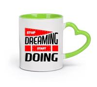 DEBINGY Taza de café con estilo Deja de soñar y empieza a actuar con inspiración. （11oz/320ml） Regalo divertido para amantes del café, mejores amigos del trabajo, compañeros de trabajo y amigos Verde