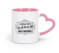 DEBINGY Taza de café de cerámica con palabras de alimentación saludable, para cocina, dieta, restaurante, refrigerador (320 ml) para té, café, infusión caliente, color rosa
