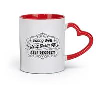 DEBINGY Taza de café de cerámica con palabras de alimentación saludable, para cocina, dieta, restaurante, refrigerador (11 oz/320 ml) para té, café, infusión caliente, color rojo