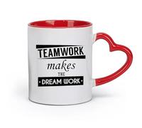 DEBINGY Taza de café de cerámica con texto El trabajo en equipo hace realidad tus sueños, color sólido (320 ml), apta para lavavajillas, color rojo.