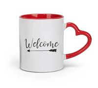 DEBINGY Taza de café de cerámica con texto en inglés Welcome Wedding Rustic Wood Sign Arrow Ceremonia o recepción (11 oz/320 ml) Restaurante, oficina Rojo
