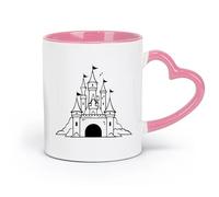 DEBINGY Taza de café de cerámica con un encantador estilo de dibujos animados de un majestuoso castillo con múltiples torres y una gran entrada (11 oz/320 ml) Apto para lavavajillas Rosa